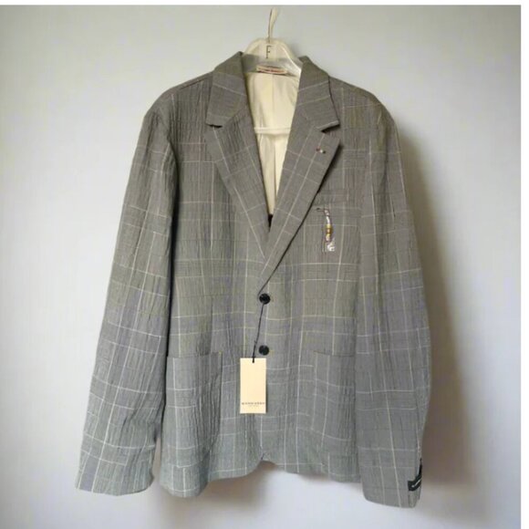 Scotch Soda Check Single-Breasted Blazer Mens XL Gray Seersucker Lightweight - Picture 4 of 12